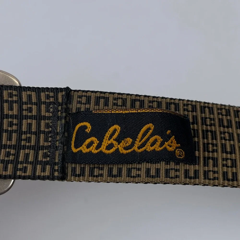 Cabelas Webbing Belt Men Brown Geometric Pattern Made in USA Buckle
